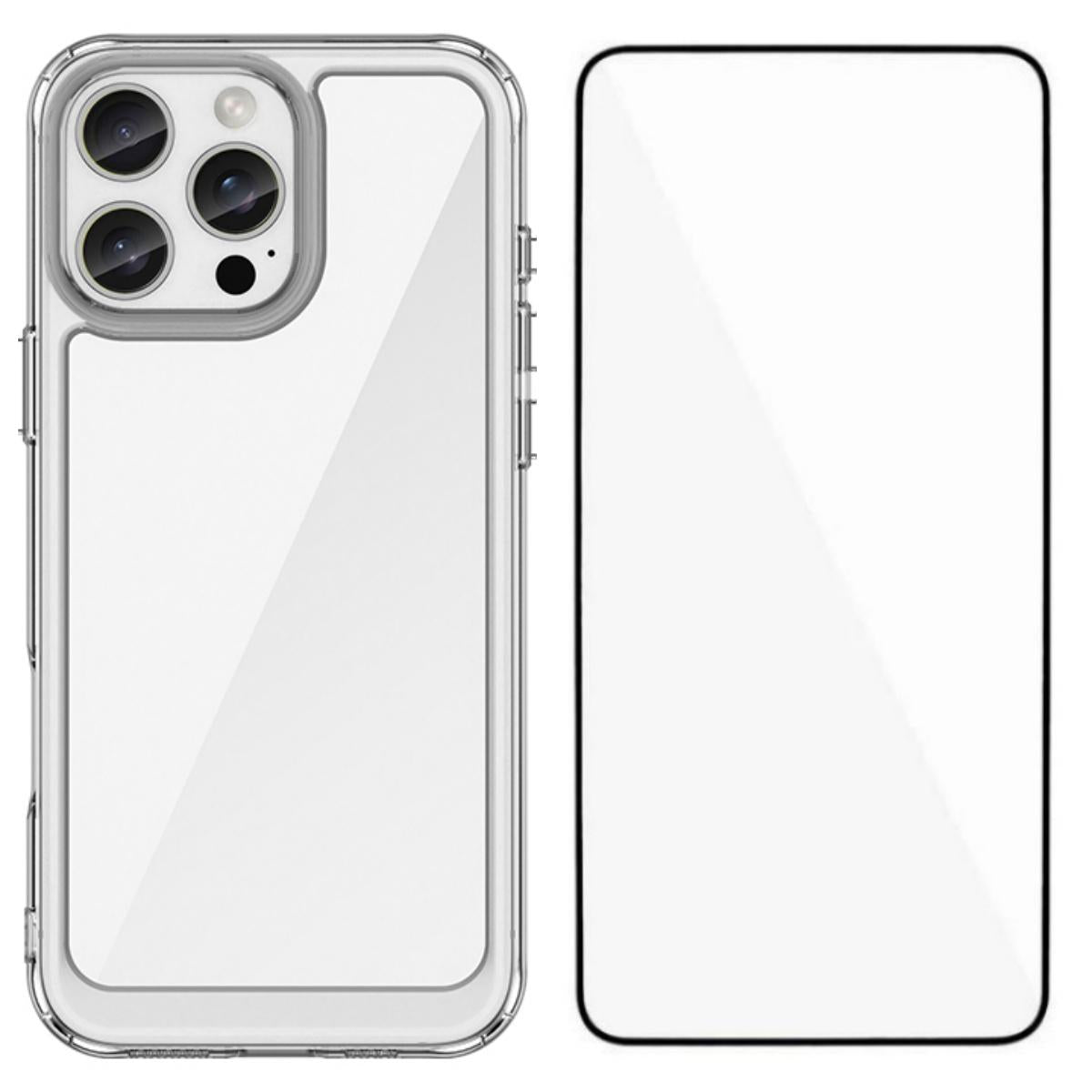 Apple iPhone 16 Pro Electroplated Buttons TPU Acrylic Phone Case with Screen Protector - Heavy Duty Shockproof Cover, Air Cushion Corners, Raised Camera & Screen Protection, HD Tempered Glass Full Coverage Protective Case