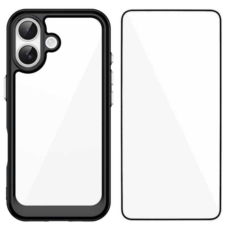Apple iPhone 16 Electroplated Buttons TPU Acrylic Phone Case with Screen Protector - Heavy Duty Shockproof Cover, Air Cushion Corners, Raised Camera & Screen Protection, HD Tempered Glass Full Coverage Protective Case