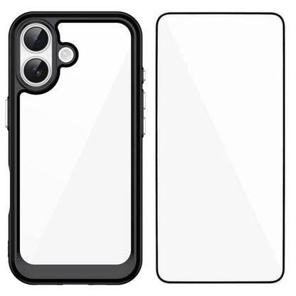 Apple iPhone 16 Electroplated Buttons TPU Acrylic Phone Case with Screen Protector - Heavy Duty Shockproof Cover, Air Cushion Corners, Raised Camera & Screen Protection, HD Tempered Glass Full Coverage Protective Case