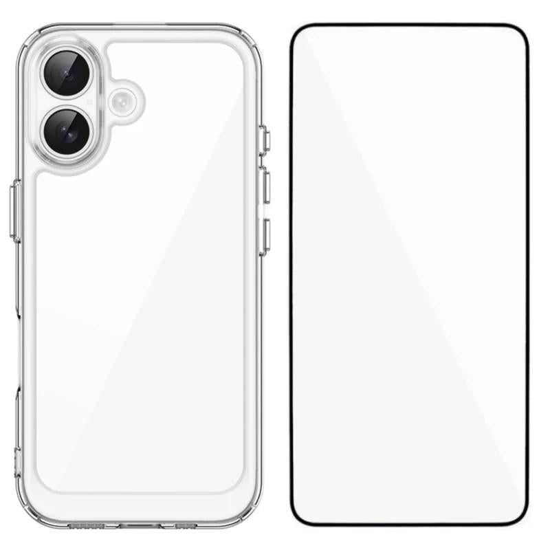 Apple iPhone 16 Electroplated Buttons TPU Acrylic Phone Case with Screen Protector - Heavy Duty Shockproof Cover, Air Cushion Corners, Raised Camera & Screen Protection, HD Tempered Glass Full Coverage Protective Case