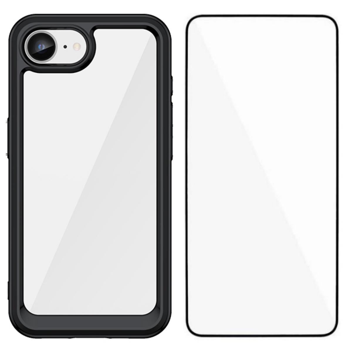 Apple iPhone 17e Electroplated Buttons TPU Acrylic Phone Case with Screen Protector - Heavy Duty Shockproof Cover, Air Cushion Corners, Raised Camera & Screen Protection, HD Tempered Glass Full Coverage Protective Case