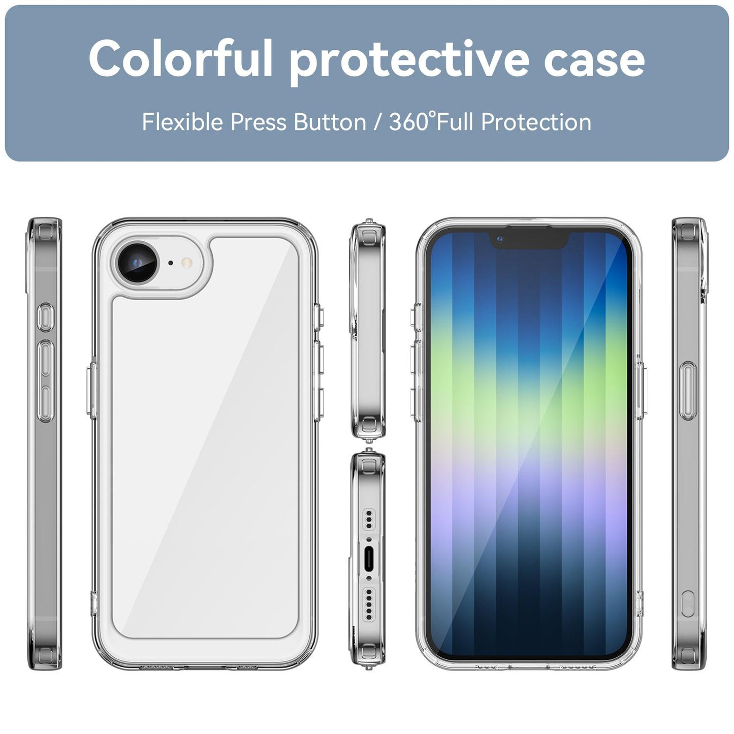 Apple iPhone 16e Electroplated Buttons TPU Acrylic Phone Case with Screen Protector - Heavy Duty Shockproof Cover, Air Cushion Corners, Raised Camera & Screen Protection, HD Tempered Glass Full Coverage Protective Case