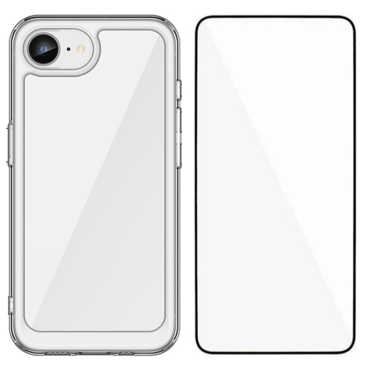 Apple iPhone 17e Electroplated Buttons TPU Acrylic Phone Case with Screen Protector - Heavy Duty Shockproof Cover, Air Cushion Corners, Raised Camera & Screen Protection, HD Tempered Glass Full Coverage Protective Case