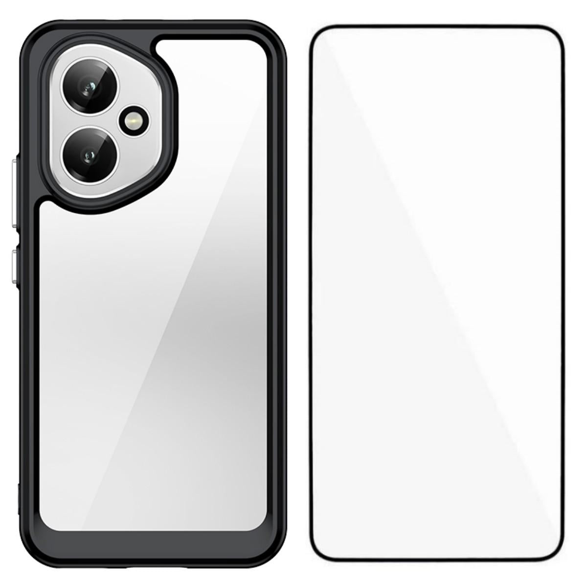Honor 400 156.5mm Electroplated Buttons TPU Acrylic Phone Case with Screen Protector - Heavy Duty Shockproof Cover, Air Cushion Corners, Raised Camera & Screen Protection, HD Tempered Glass Full Coverage Protective Case