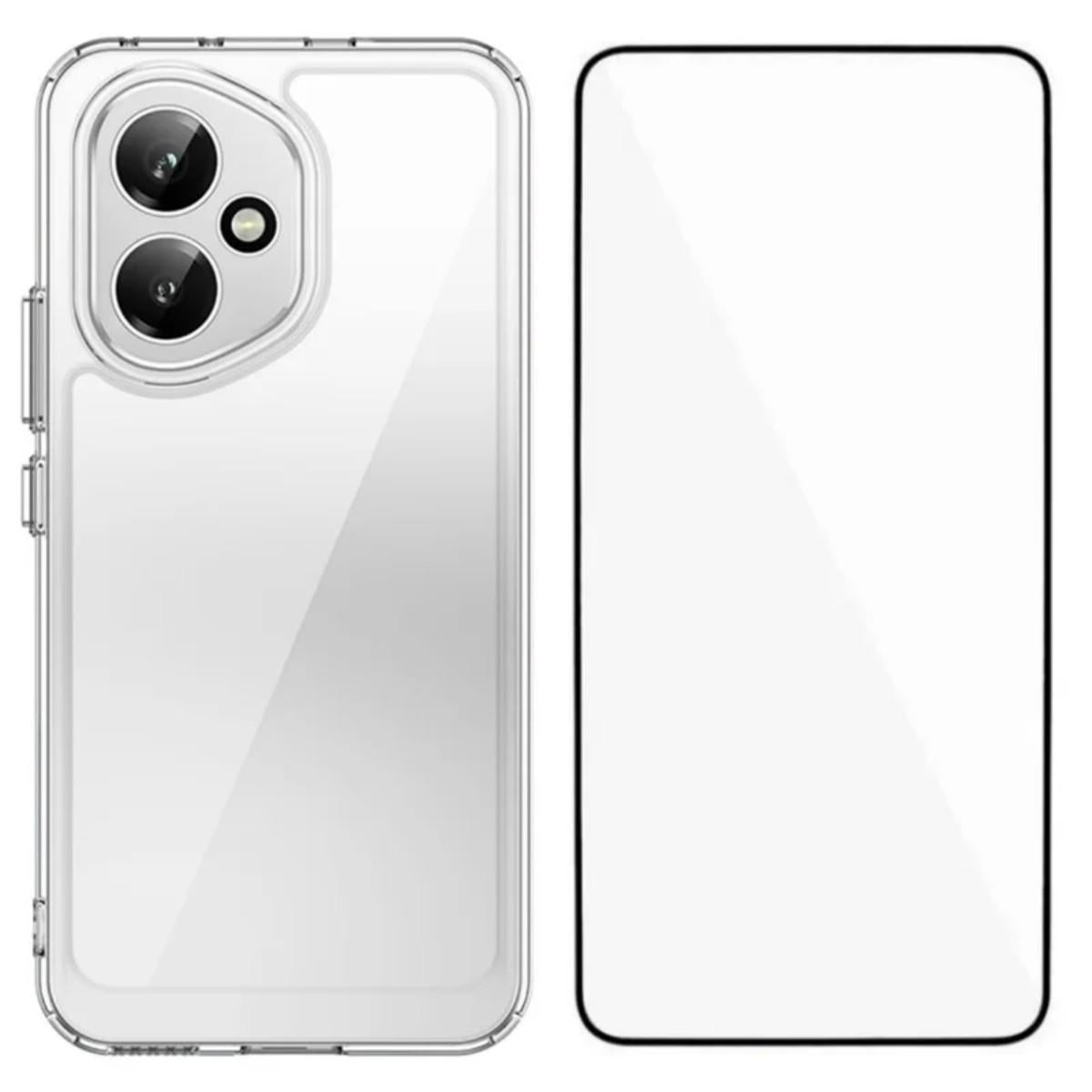 Honor 400 156.5mm Electroplated Buttons TPU Acrylic Phone Case with Screen Protector - Heavy Duty Shockproof Cover, Air Cushion Corners, Raised Camera & Screen Protection, HD Tempered Glass Full Coverage Protective Case
