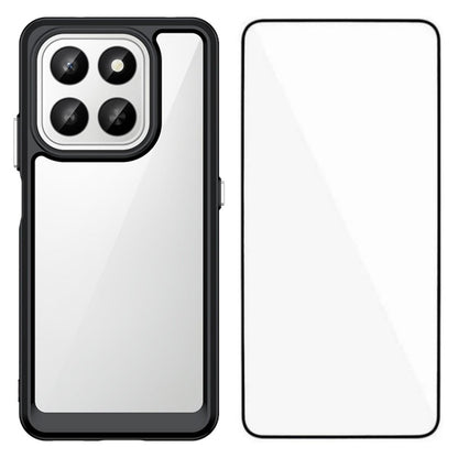 Honor X7d Electroplated Buttons TPU Acrylic Phone Case with Screen Protector - Heavy Duty Shockproof Cover, Air Cushion Corners, Raised Camera & Screen Protection, HD Tempered Glass Full Coverage Protective Case