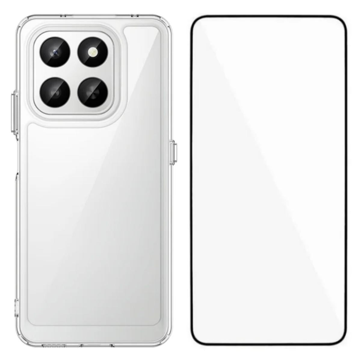 Honor 400 Smart 5G Electroplated Buttons TPU Acrylic Phone Case with Screen Protector - Heavy Duty Shockproof Cover, Air Cushion Corners, Raised Camera & Screen Protection, HD Tempered Glass Full Coverage Protective Case