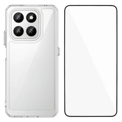 Honor 400 Smart 5G Electroplated Buttons TPU Acrylic Phone Case with Screen Protector - Heavy Duty Shockproof Cover, Air Cushion Corners, Raised Camera & Screen Protection, HD Tempered Glass Full Coverage Protective Case