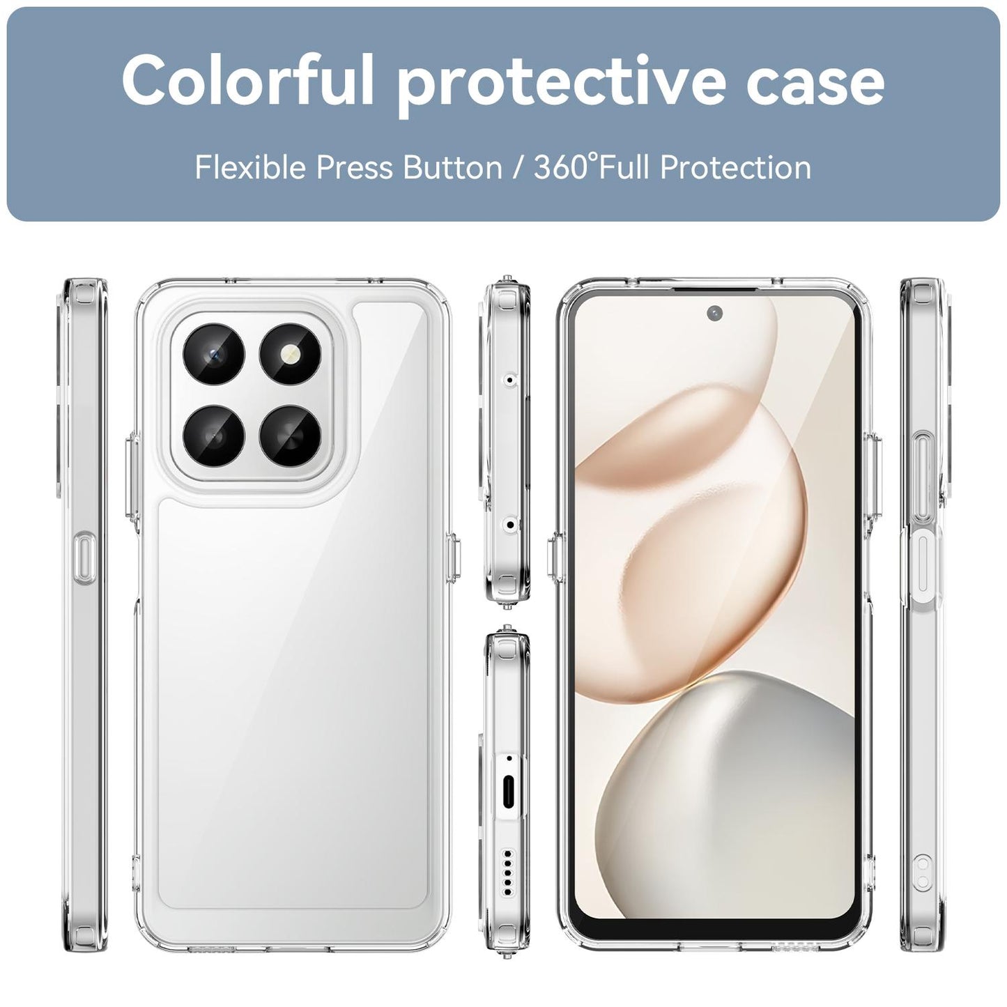 Honor X7d Electroplated Buttons TPU Acrylic Phone Case with Screen Protector - Heavy Duty Shockproof Cover, Air Cushion Corners, Raised Camera & Screen Protection, HD Tempered Glass Full Coverage Protective Case