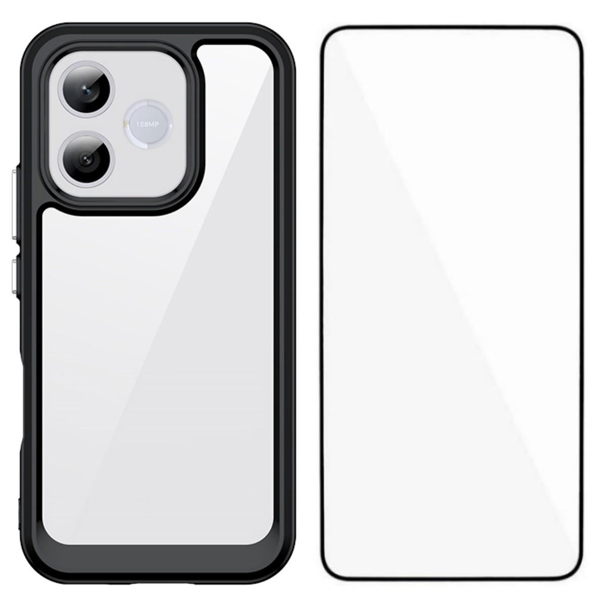 Honor 600 Lite Electroplated Buttons TPU Acrylic Phone Case with Screen Protector - Heavy Duty Shockproof Cover, Air Cushion Corners, Raised Camera & Screen Protection, HD Tempered Glass Full Coverage Protective Case
