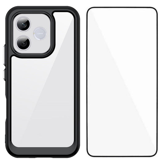 Honor 600 Lite Electroplated Buttons TPU Acrylic Phone Case with Screen Protector - Heavy Duty Shockproof Cover, Air Cushion Corners, Raised Camera & Screen Protection, HD Tempered Glass Full Coverage Protective Case