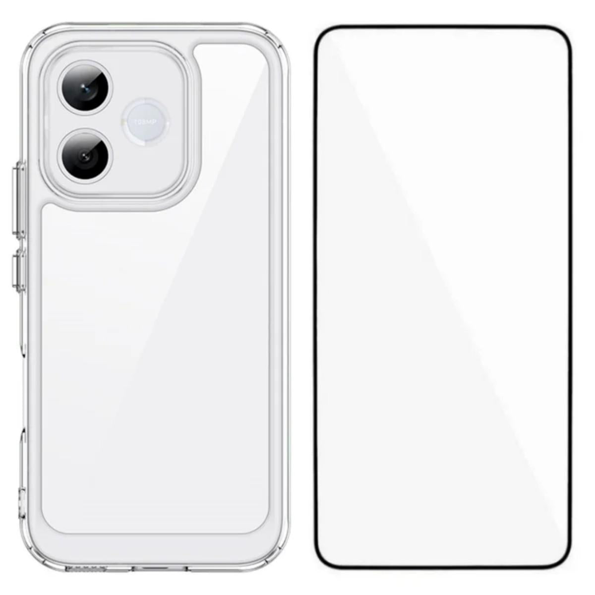 Honor 600 Lite Electroplated Buttons TPU Acrylic Phone Case with Screen Protector - Heavy Duty Shockproof Cover, Air Cushion Corners, Raised Camera & Screen Protection, HD Tempered Glass Full Coverage Protective Case
