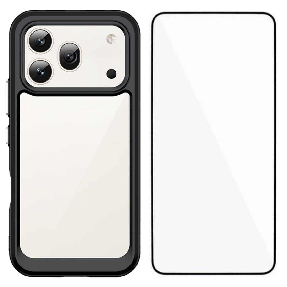 Honor 600 Electroplated Buttons TPU Acrylic Phone Case with Screen Protector - Heavy Duty Shockproof Cover, Air Cushion Corners, Raised Camera & Screen Protection, HD Tempered Glass Full Coverage Protective Case