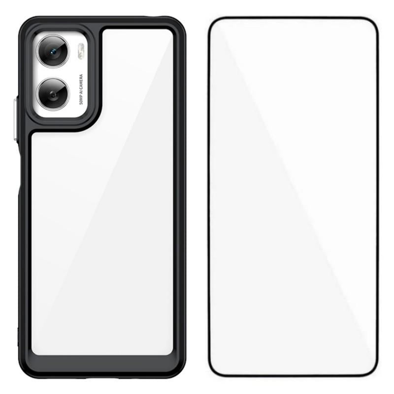 Motorola Moto G06 Electroplated Buttons TPU Acrylic Phone Case with Screen Protector - Heavy Duty Shockproof Cover, Air Cushion Corners, Raised Camera & Screen Protection, HD Tempered Glass Full Coverage Protective Case
