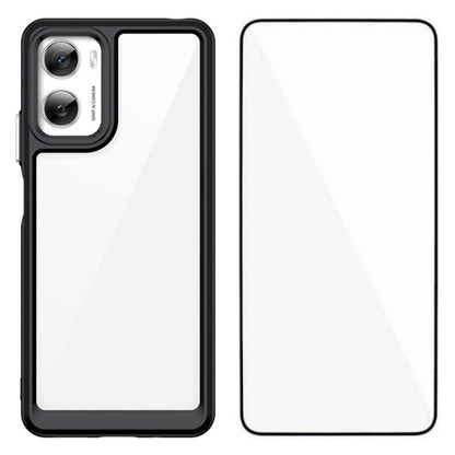 Motorola Moto G06 Electroplated Buttons TPU Acrylic Phone Case with Screen Protector - Heavy Duty Shockproof Cover, Air Cushion Corners, Raised Camera & Screen Protection, HD Tempered Glass Full Coverage Protective Case