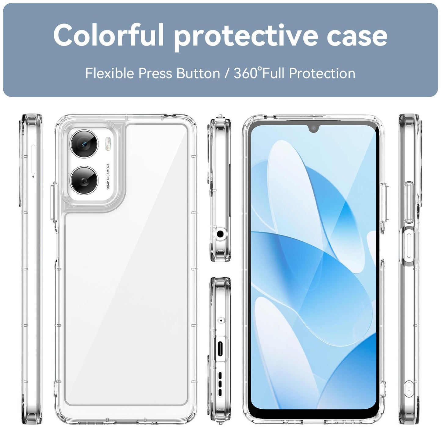 Motorola Moto G06 Electroplated Buttons TPU Acrylic Phone Case with Screen Protector - Heavy Duty Shockproof Cover, Air Cushion Corners, Raised Camera & Screen Protection, HD Tempered Glass Full Coverage Protective Case