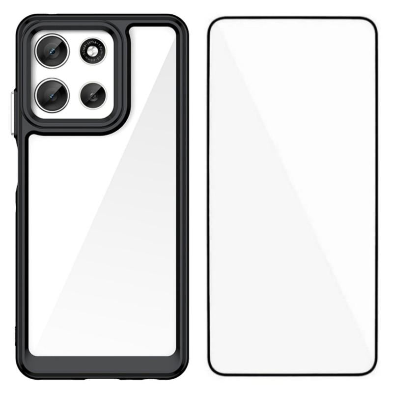 Motorola Moto G56 5G Electroplated Buttons TPU Acrylic Phone Case with Screen Protector - Heavy Duty Shockproof Cover, Air Cushion Corners, Raised Camera & Screen Protection, HD Tempered Glass Full Coverage Protective Case