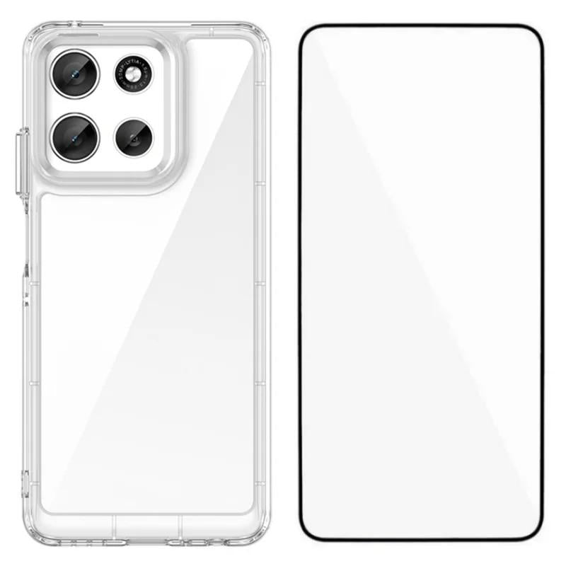 Motorola Moto G56 5G Electroplated Buttons TPU Acrylic Phone Case with Screen Protector - Heavy Duty Shockproof Cover, Air Cushion Corners, Raised Camera & Screen Protection, HD Tempered Glass Full Coverage Protective Case
