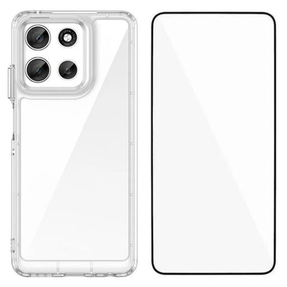 Motorola Moto G56 5G Electroplated Buttons TPU Acrylic Phone Case with Screen Protector - Heavy Duty Shockproof Cover, Air Cushion Corners, Raised Camera & Screen Protection, HD Tempered Glass Full Coverage Protective Case