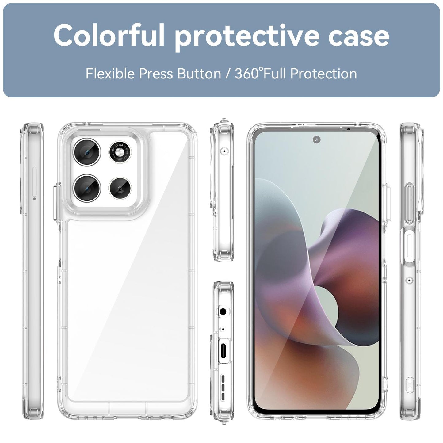Motorola Moto G56 5G Electroplated Buttons TPU Acrylic Phone Case with Screen Protector - Heavy Duty Shockproof Cover, Air Cushion Corners, Raised Camera & Screen Protection, HD Tempered Glass Full Coverage Protective Case