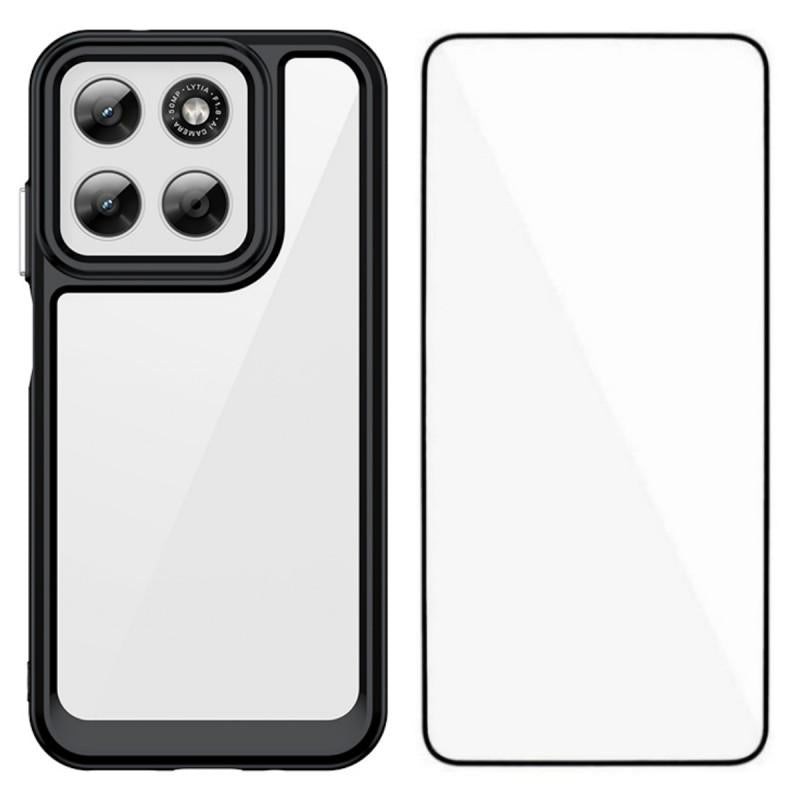 Motorola Moto G77 5G Electroplated Buttons TPU Acrylic Phone Case with Screen Protector - Heavy Duty Shockproof Cover, Air Cushion Corners, Raised Camera & Screen Protection, HD Tempered Glass Full Coverage Protective Case