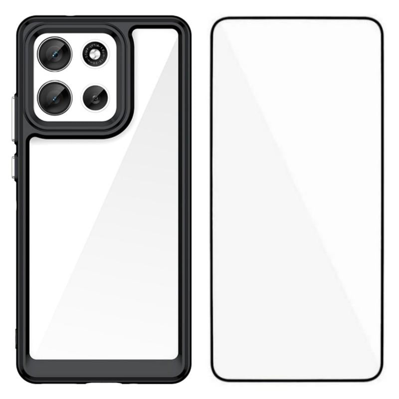 Motorola Moto G86 5G Electroplated Buttons TPU Acrylic Phone Case with Screen Protector - Heavy Duty Shockproof Cover, Air Cushion Corners, Raised Camera & Screen Protection, HD Tempered Glass Full Coverage Protective Case