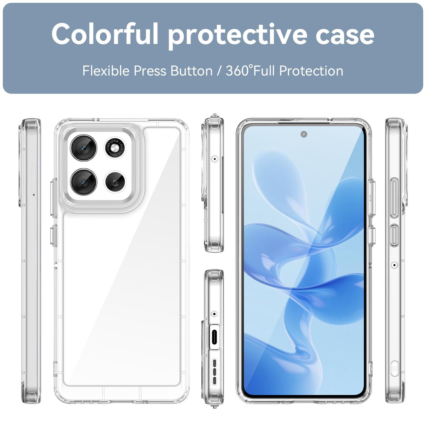 Motorola Moto G86 5G Electroplated Buttons TPU Acrylic Phone Case with Screen Protector - Heavy Duty Shockproof Cover, Air Cushion Corners, Raised Camera & Screen Protection, HD Tempered Glass Full Coverage Protective Case