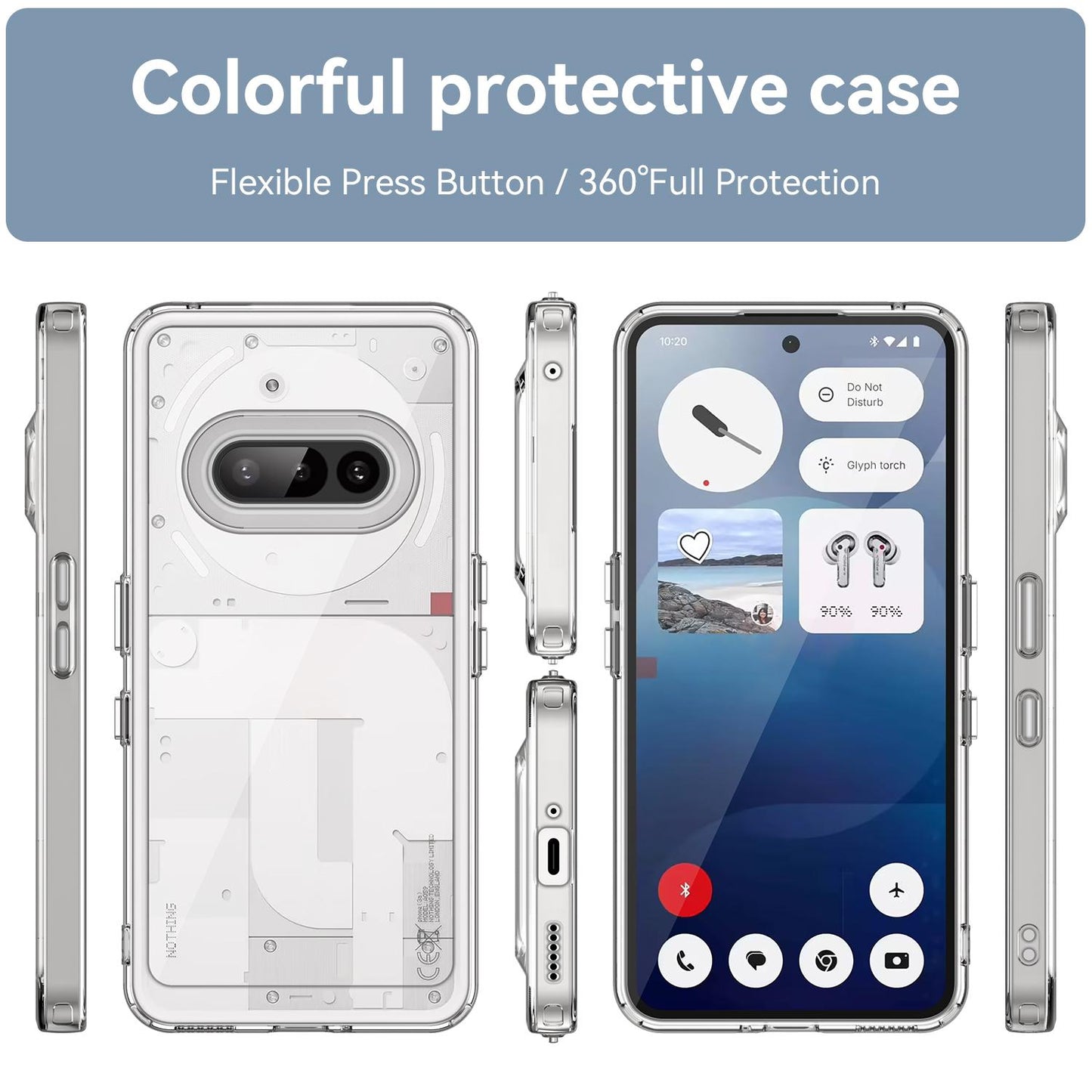 Nothing Phone 3a Electroplated Buttons TPU Acrylic Phone Case with Screen Protector - Heavy Duty Shockproof Cover, Air Cushion Corners, Raised Camera & Screen Protection, HD Tempered Glass Full Coverage Protective Case