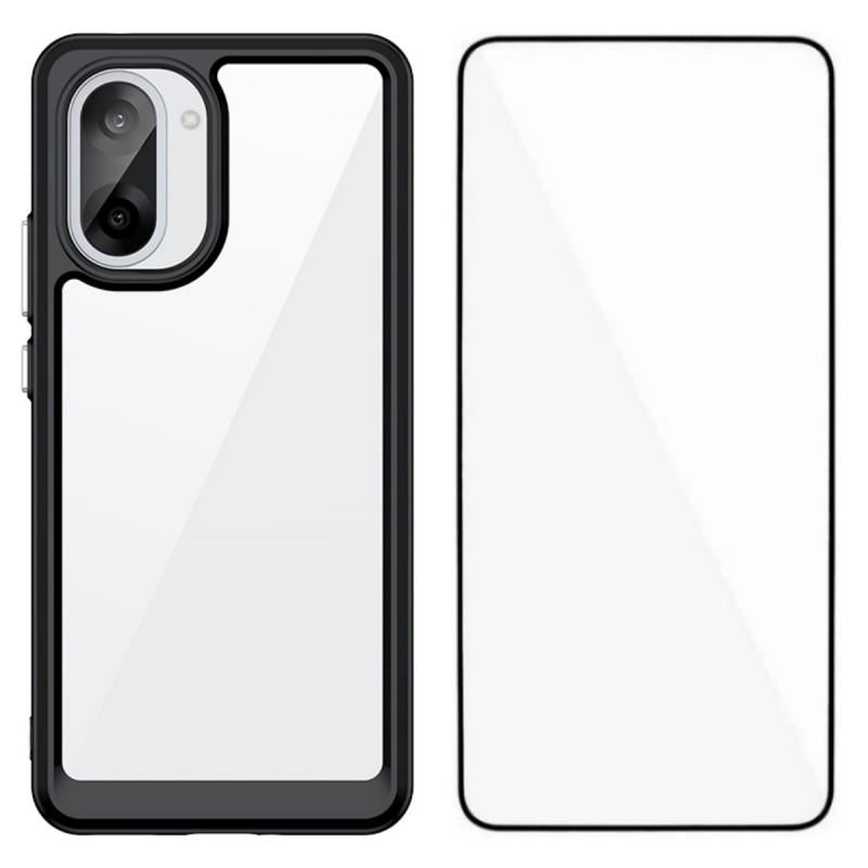 OnePlus Nord CE5 Electroplated Buttons TPU Acrylic Phone Case with Screen Protector - Heavy Duty Shockproof Cover, Air Cushion Corners, Raised Camera & Screen Protection, HD Tempered Glass Full Coverage Protective Case