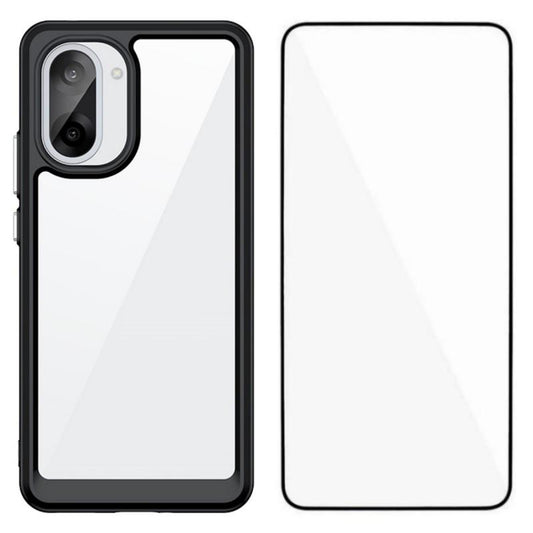 OnePlus Nord CE5 Electroplated Buttons TPU Acrylic Phone Case with Screen Protector - Heavy Duty Shockproof Cover, Air Cushion Corners, Raised Camera & Screen Protection, HD Tempered Glass Full Coverage Protective Case