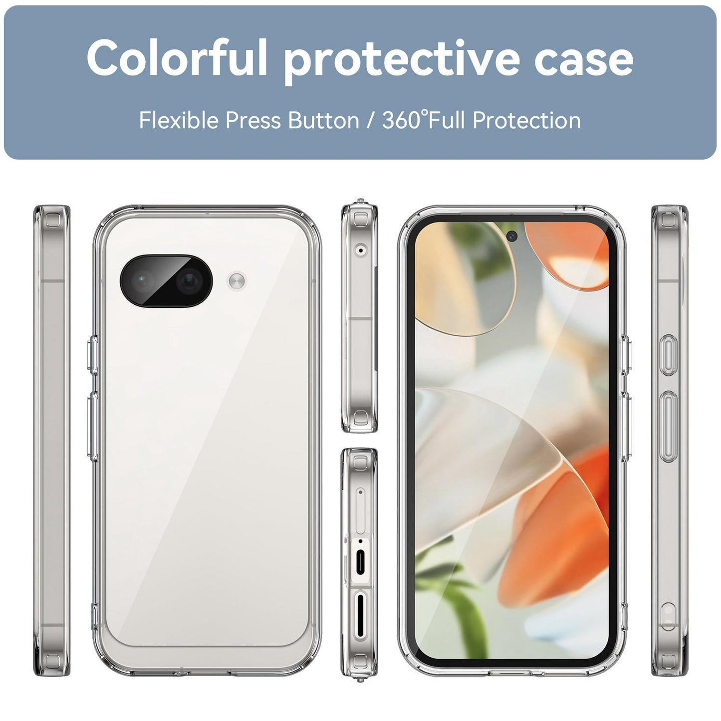 Google Pixel 9a Electroplated Buttons TPU Acrylic Phone Case with Screen Protector - Heavy Duty Shockproof Cover, Air Cushion Corners, Raised Camera & Screen Protection, HD Tempered Glass Full Coverage Protective Case