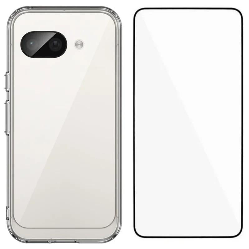 Google Pixel 9a Electroplated Buttons TPU Acrylic Phone Case with Screen Protector - Heavy Duty Shockproof Cover, Air Cushion Corners, Raised Camera & Screen Protection, HD Tempered Glass Full Coverage Protective Case