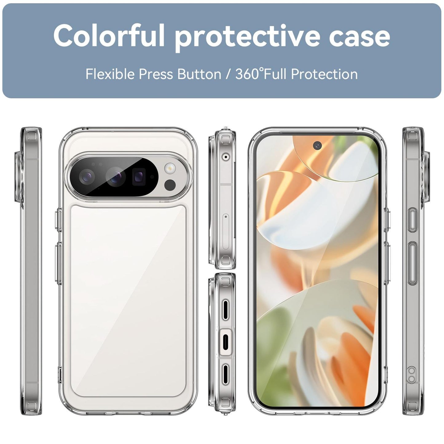 Google Pixel 10 Pro Electroplated Buttons TPU Acrylic Phone Case with Screen Protector - Heavy Duty Shockproof Cover, Air Cushion Corners, Raised Camera & Screen Protection, HD Tempered Glass Full Coverage Protective Case