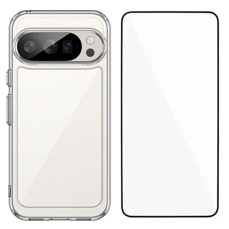 Google Pixel 10 Pro Electroplated Buttons TPU Acrylic Phone Case with Screen Protector - Heavy Duty Shockproof Cover, Air Cushion Corners, Raised Camera & Screen Protection, HD Tempered Glass Full Coverage Protective Case