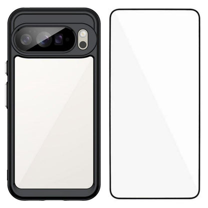 Google Pixel 10 Pro XL Electroplated Buttons TPU Acrylic Phone Case with Screen Protector - Heavy Duty Shockproof Cover, Air Cushion Corners, Raised Camera & Screen Protection, HD Tempered Glass Full Coverage Protective Case