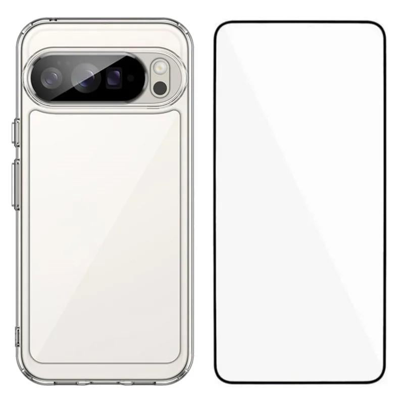 Google Pixel 10 Pro XL Electroplated Buttons TPU Acrylic Phone Case with Screen Protector - Heavy Duty Shockproof Cover, Air Cushion Corners, Raised Camera & Screen Protection, HD Tempered Glass Full Coverage Protective Case