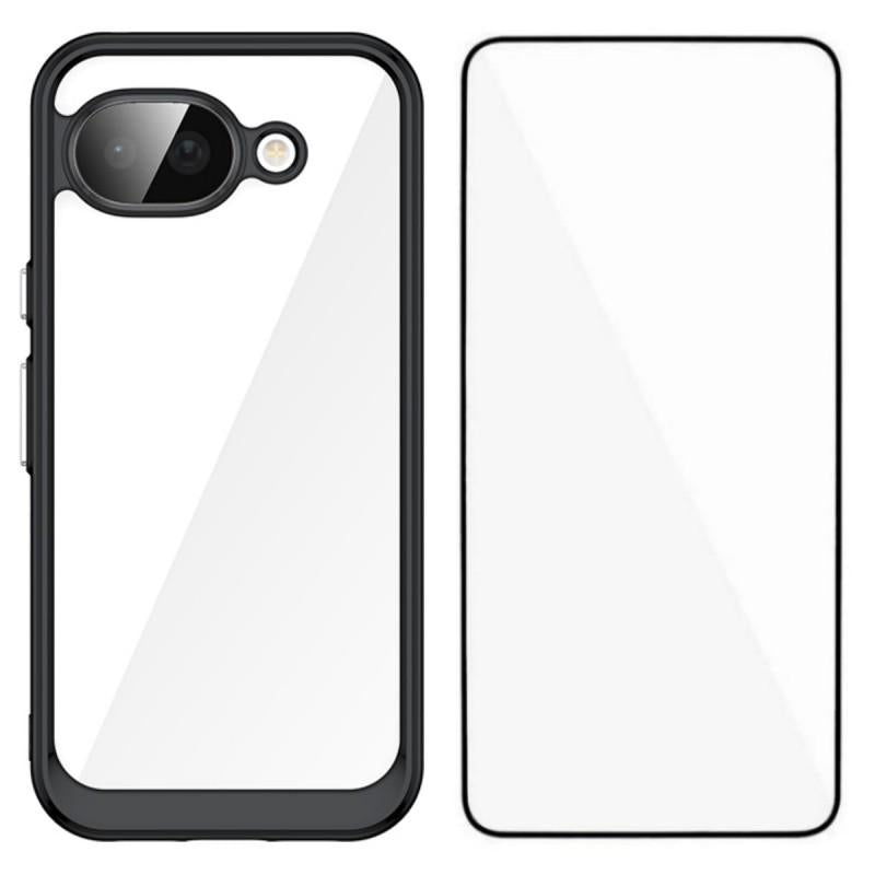 Google Pixel 10a Electroplated Buttons TPU Acrylic Phone Case with Screen Protector - Heavy Duty Shockproof Cover, Air Cushion Corners, Raised Camera & Screen Protection, HD Tempered Glass Full Coverage Protective Case
