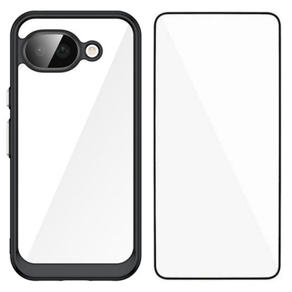Google Pixel 10a Electroplated Buttons TPU Acrylic Phone Case with Screen Protector - Heavy Duty Shockproof Cover, Air Cushion Corners, Raised Camera & Screen Protection, HD Tempered Glass Full Coverage Protective Case