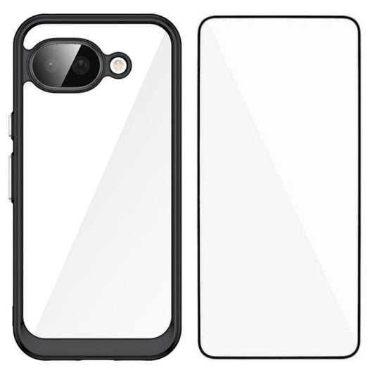 Google Pixel 10a Electroplated Buttons TPU Acrylic Phone Case with Screen Protector - Heavy Duty Shockproof Cover, Air Cushion Corners, Raised Camera & Screen Protection, HD Tempered Glass Full Coverage Protective Case