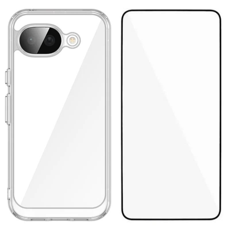Google Pixel 10a Electroplated Buttons TPU Acrylic Phone Case with Screen Protector - Heavy Duty Shockproof Cover, Air Cushion Corners, Raised Camera & Screen Protection, HD Tempered Glass Full Coverage Protective Case