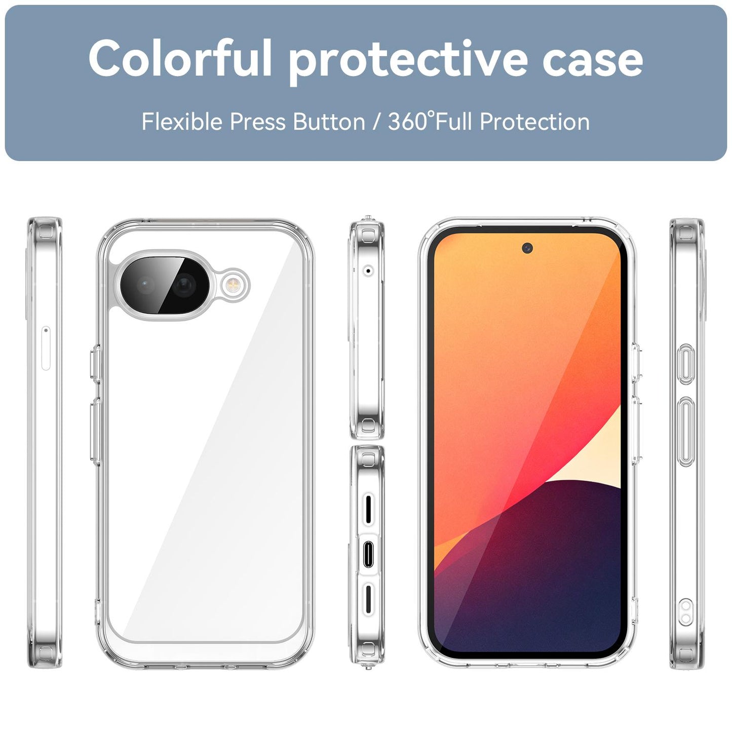 Google Pixel 10a Electroplated Buttons TPU Acrylic Phone Case with Screen Protector - Heavy Duty Shockproof Cover, Air Cushion Corners, Raised Camera & Screen Protection, HD Tempered Glass Full Coverage Protective Case