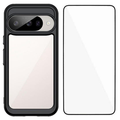 Google Pixel 10 Electroplated Buttons TPU Acrylic Phone Case with Screen Protector - Heavy Duty Shockproof Cover, Air Cushion Corners, Raised Camera & Screen Protection, HD Tempered Glass Full Coverage Protective Case
