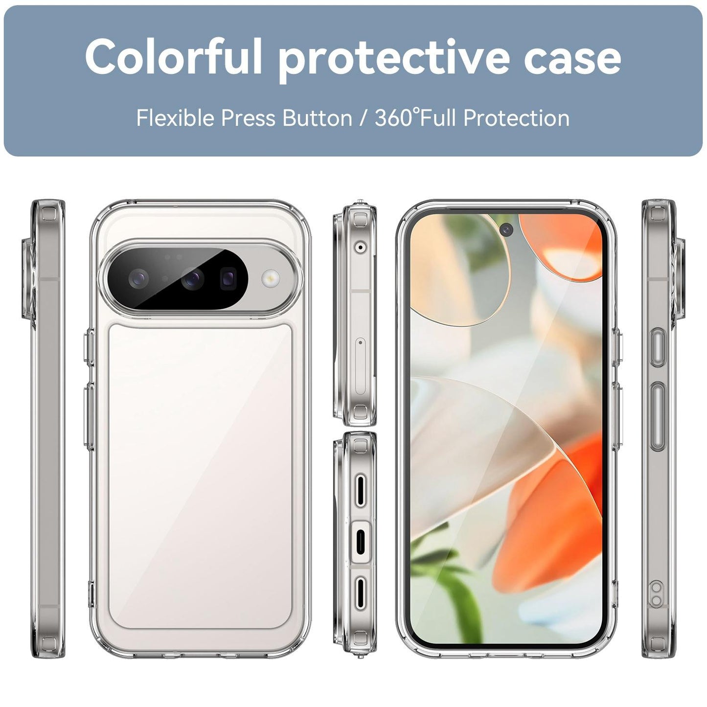 Google Pixel 10 Electroplated Buttons TPU Acrylic Phone Case with Screen Protector - Heavy Duty Shockproof Cover, Air Cushion Corners, Raised Camera & Screen Protection, HD Tempered Glass Full Coverage Protective Case