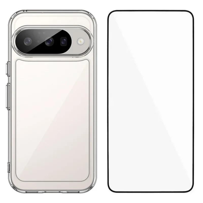 Google Pixel 10 Electroplated Buttons TPU Acrylic Phone Case with Screen Protector - Heavy Duty Shockproof Cover, Air Cushion Corners, Raised Camera & Screen Protection, HD Tempered Glass Full Coverage Protective Case