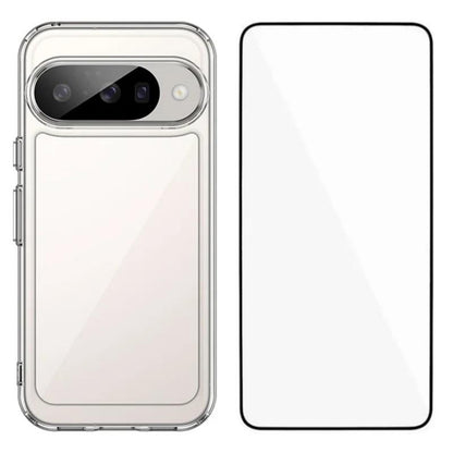 Google Pixel 10 Electroplated Buttons TPU Acrylic Phone Case with Screen Protector - Heavy Duty Shockproof Cover, Air Cushion Corners, Raised Camera & Screen Protection, HD Tempered Glass Full Coverage Protective Case