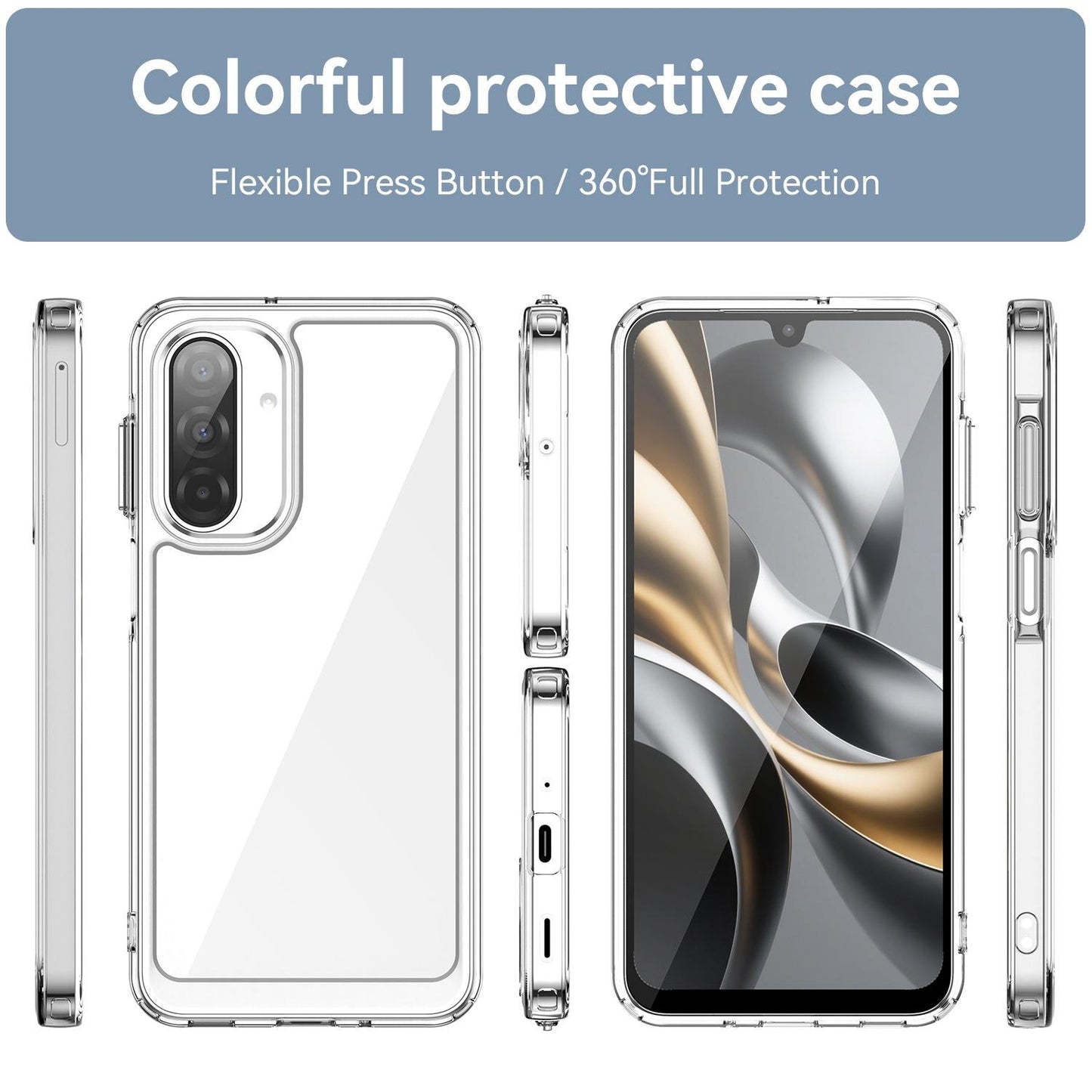 Samsung Galaxy A17 5G Electroplated Buttons TPU Acrylic Phone Case with Screen Protector - Heavy Duty Shockproof Cover, Air Cushion Corners, Raised Camera & Screen Protection, HD Tempered Glass Full Coverage Protective Case