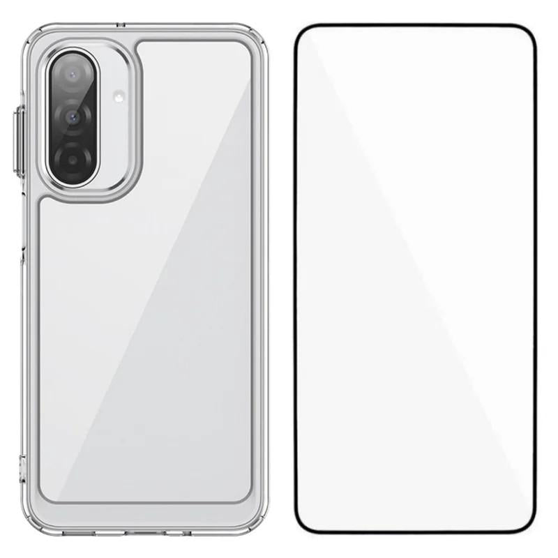 Samsung Galaxy A26 5G Electroplated Buttons TPU Acrylic Phone Case with Screen Protector - Heavy Duty Shockproof Cover, Air Cushion Corners, Raised Camera & Screen Protection, HD Tempered Glass Full Coverage Protective Case