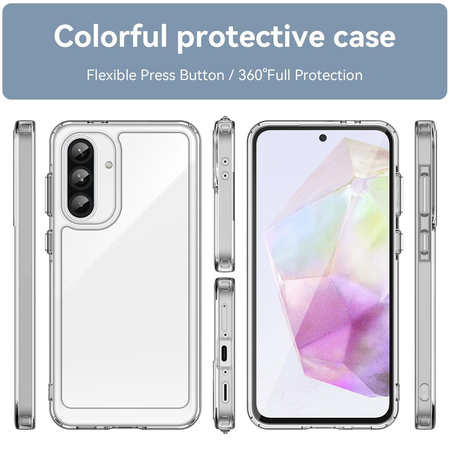 Samsung Galaxy A37 5G Electroplated Buttons TPU Acrylic Phone Case with Screen Protector - Heavy Duty Shockproof Cover, Air Cushion Corners, Raised Camera & Screen Protection, HD Tempered Glass Full Coverage Protective Case