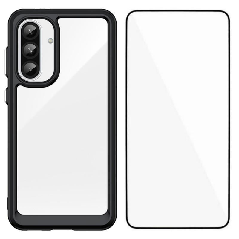 Samsung Galaxy A54 5G Electroplated Buttons TPU Acrylic Phone Case with Screen Protector - Heavy Duty Shockproof Cover, Air Cushion Corners, Raised Camera & Screen Protection, HD Tempered Glass Full Coverage Protective Case
