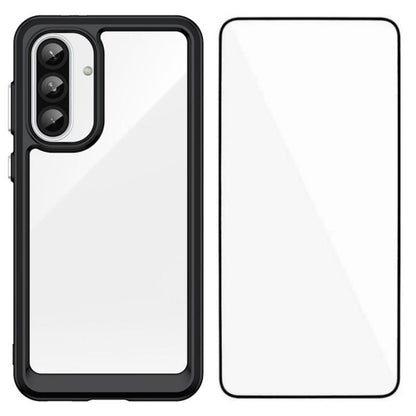 Samsung Galaxy A55 5G Electroplated Buttons TPU Acrylic Phone Case with Screen Protector - Heavy Duty Shockproof Cover, Air Cushion Corners, Raised Camera & Screen Protection, HD Tempered Glass Full Coverage Protective Case
